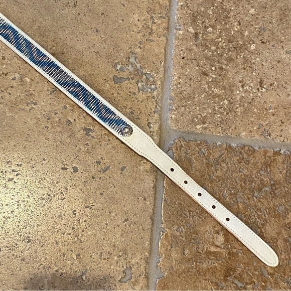 Vintage White Leather Beaded Style Western Boho Silver Buckle Belt 34.5 Inch - Picture 5 of 8